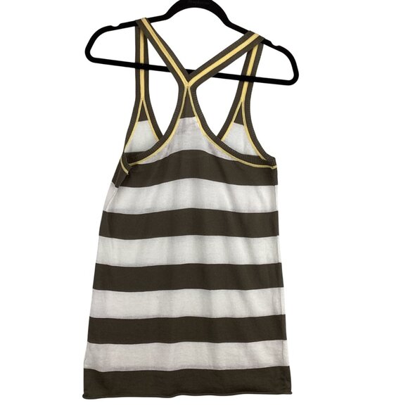 Michael Stars Sweater Tank Size OS One Size Cotton Striped Racerback Olive/White - Picture 7 of 9